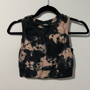 Brown tie dyed workout sports bra and leggings